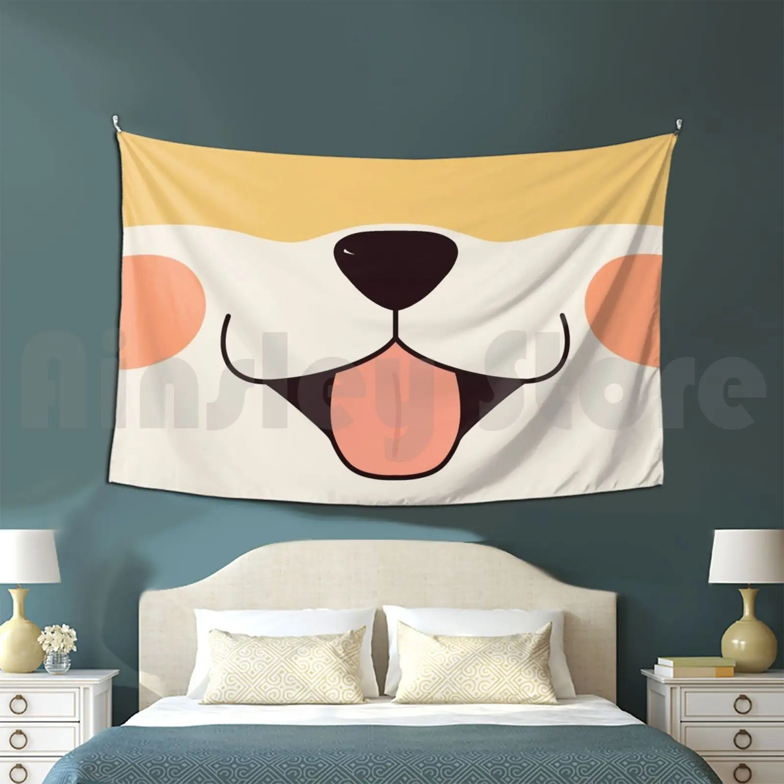 Cute Akita Dog Face Tapestry Living Room Bedroom Akita Corgi Japanese Kawaii Dog Cloth Puppy Dog Face Shiba Inu Akitas