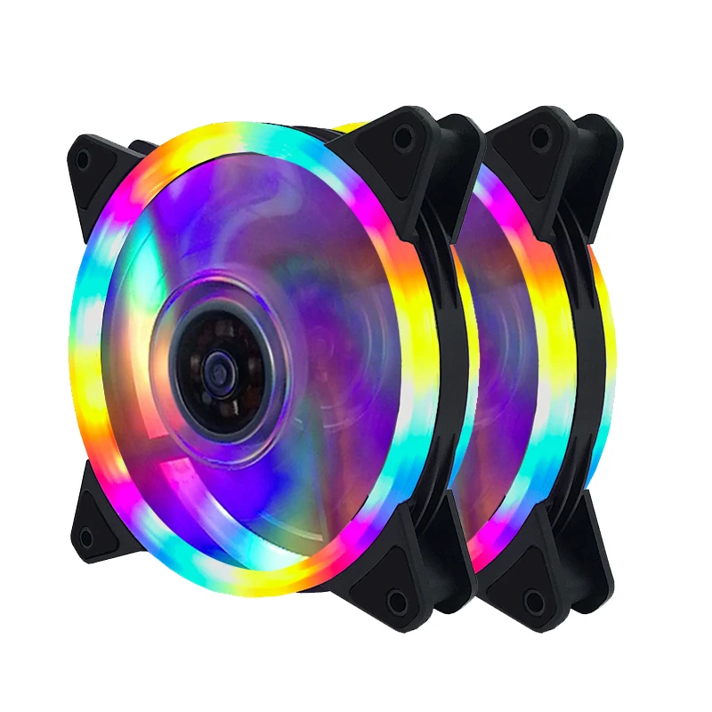 2pcs Computer fan 120mm cpu LED Fan pc fan 11blades  4color or 5color Water Cooler 120mm pc Fan Cooler double circle LED fan