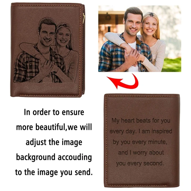 Engraved Wallets For Men Ultra-Thin Young Short PU leather Wallet Fashion Custom Photo Engraving Father\'s Day Gift Wallet