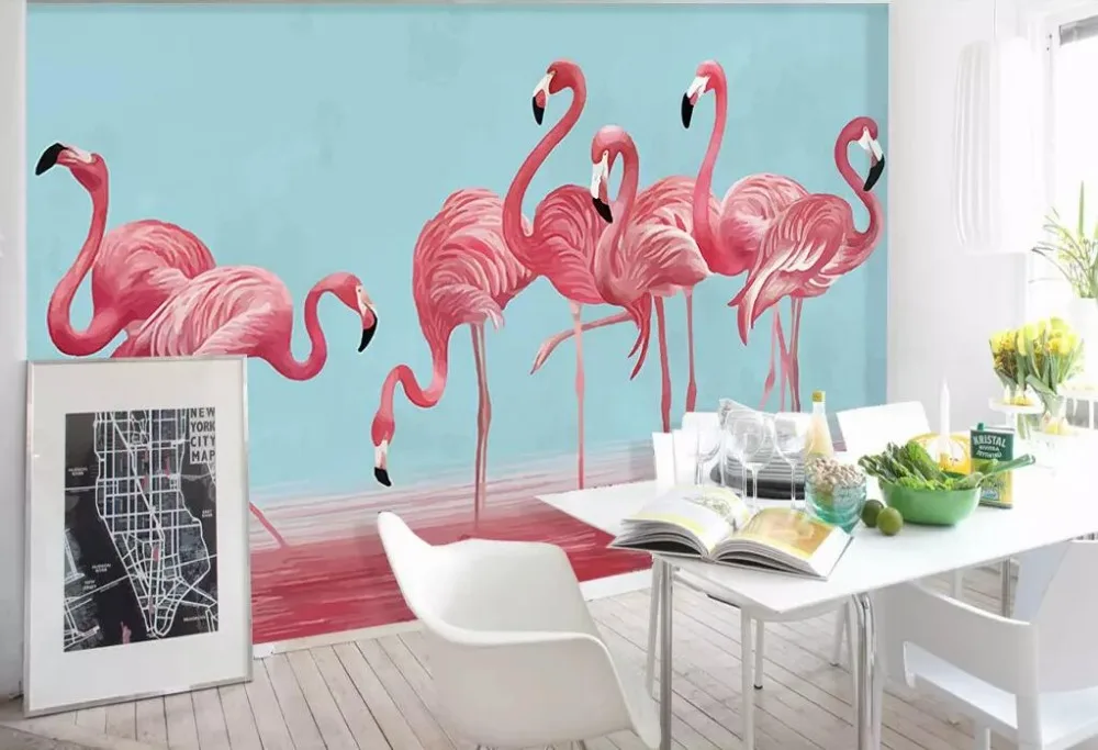 XUE SU Watercolor flamingo wedding room living room wall professional making mural wallpaper wholesale custom poster photo wall