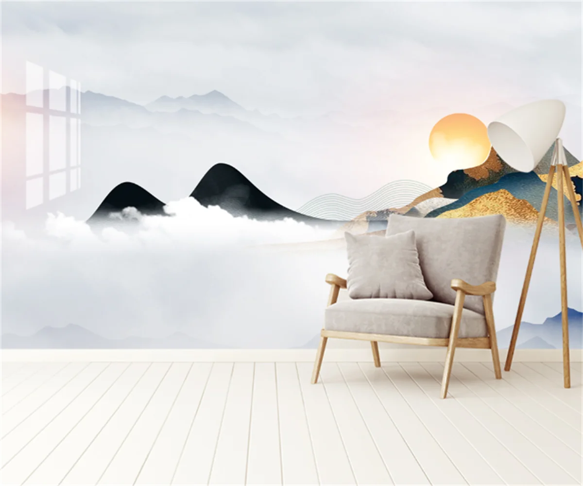 

Customize any size new Chinese style light luxury ink landscape scenery background mural hotel decoration photo wallpaper