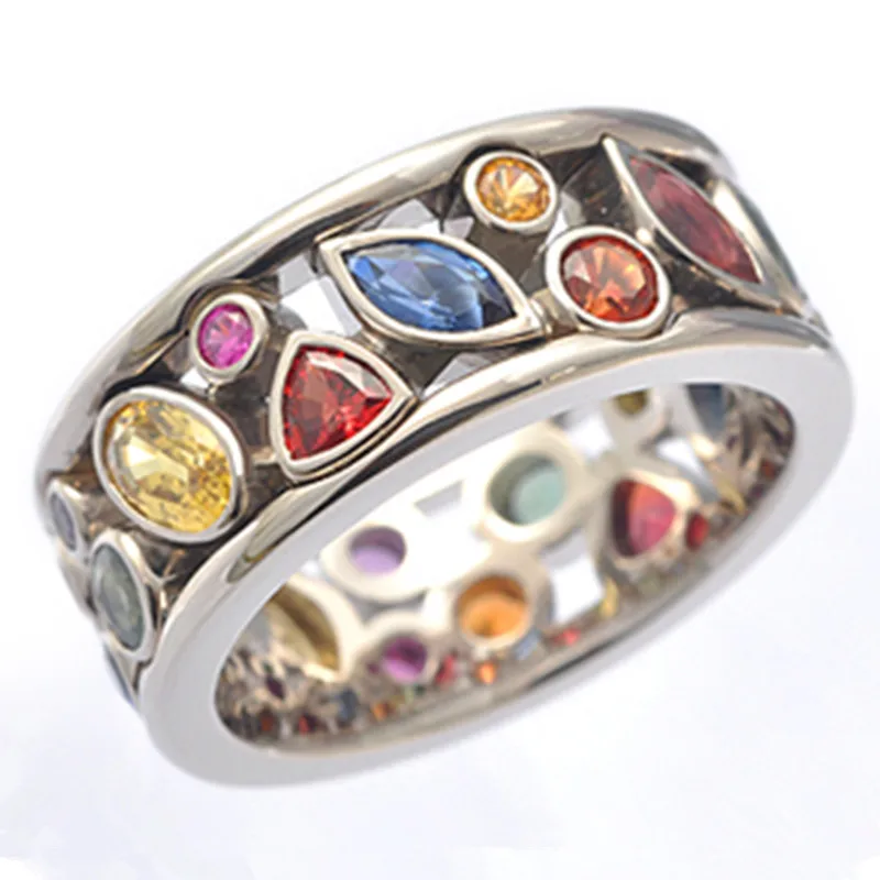 Huitan Colorful Women Hollow Out Geometric Stone Rings Cocktail Party Female Finger Ring Fancy Stylish Rings Jewelry Wholesale image 2