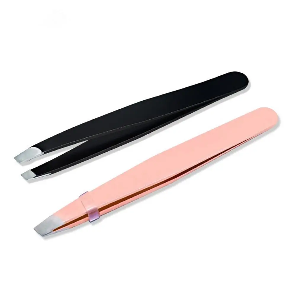 1Pc Eyebrow Tweezer Stainless Steel 9.5cm Flat Tip Rose Black Tweezers For Hair Removal Face Professional Eyes Cosmetic Tool