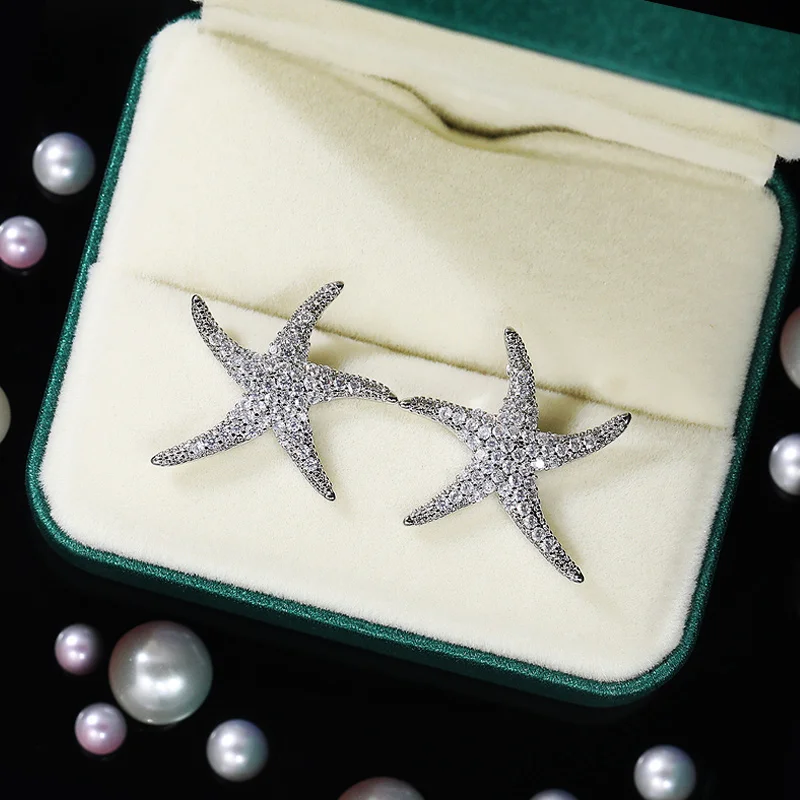 Huitan Beautiful Starfish Ear-ring Women Simple Stylish Accessories Party Daily Wear Delicate Female Stud Earring Luxury Jewelry