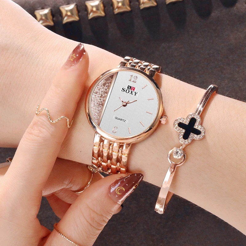 Top Brand Designed Stainless Steel 3pcs Watch Set Women Wristwatches Fashion Crystal Quartz Watches Ladies Luxury montre femme