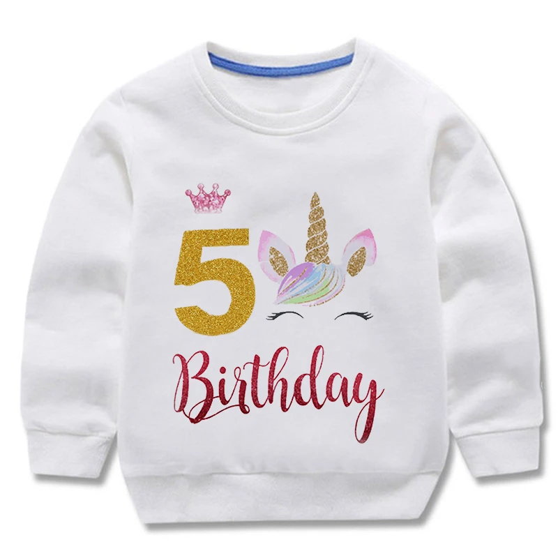 Birthday Unicorn Kids T-Shirts Children Tops Clothes Tee Baby Boy Girls Long Sleeve Tshirt 1 2 3 4 5 6 7 8 9Y Old Child Clothing