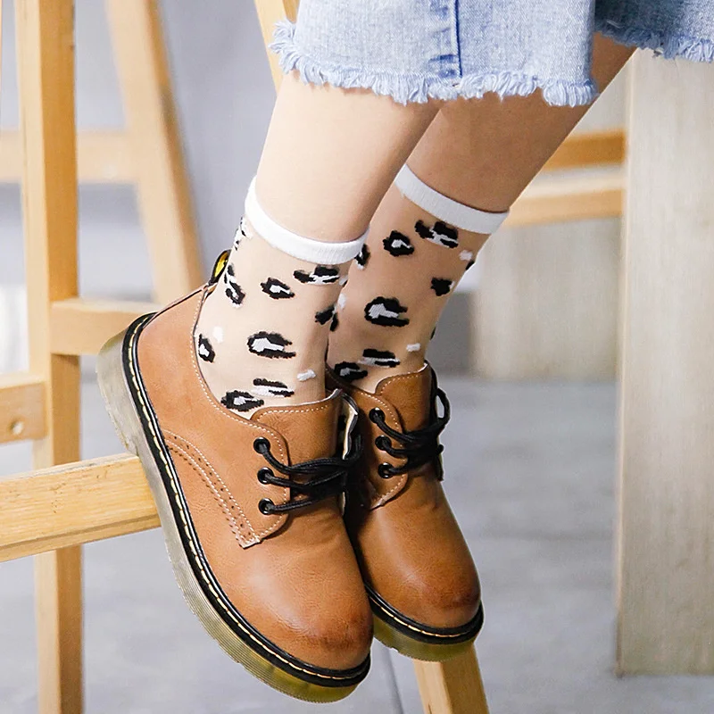 Sexy Lace Mesh Fishnet Socks Mixed Fiber Transparent Stretch Elasticity Ankle Net Yarn Thin leopard Women Cool Socks 1pair=2pcs