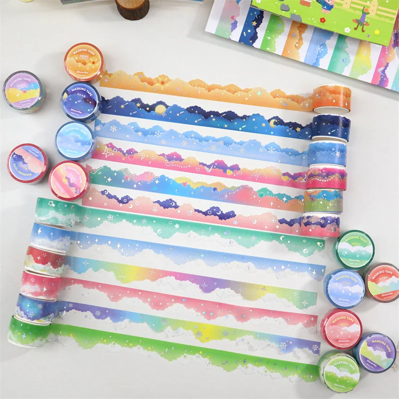 5M Színes Felhőzet Bronzozás washi tapes deco kezét Számítás Album Zsebnaptár scrapbooking DIY Álruhába öltöztet Magnószalag kawaii Koreai papíráru