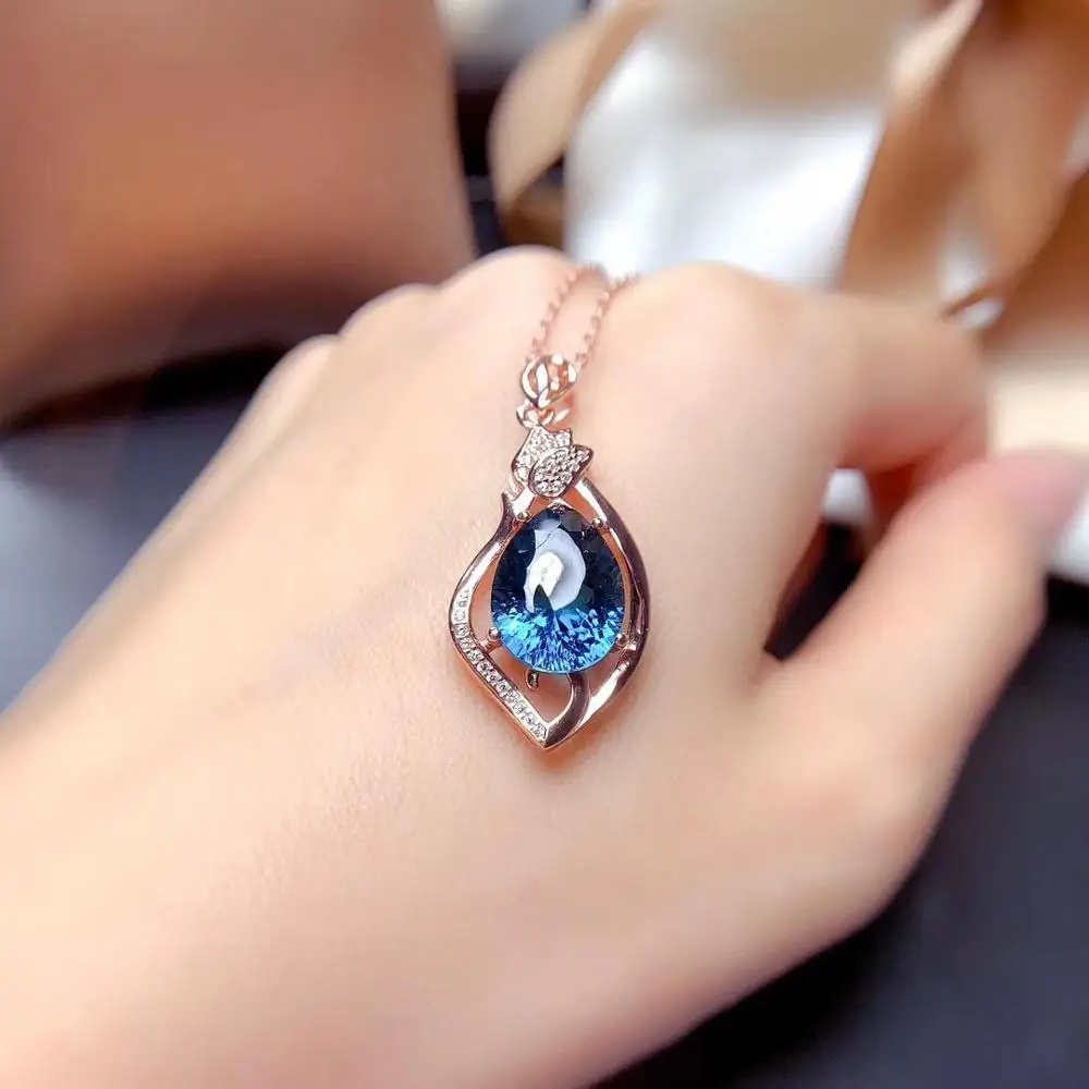 

Best Gift Real Natural Topaz pendant Necklace Natural real Blue Topaz 925 sterling silver Pendant