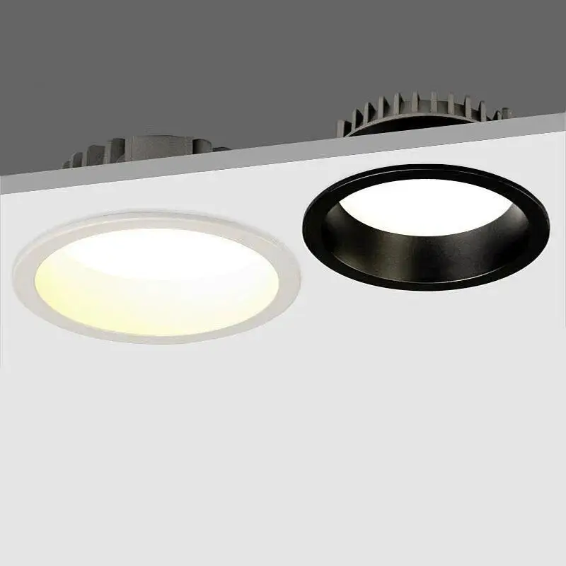 Regulável ac85 265v recessed anti brilho led downlights 7w/9w/12w/15w led luzes de ponto de teto lâmpadas de fundo iluminação interior