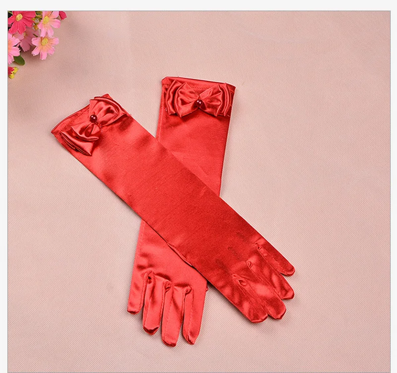 Thin Elastic Children's Day Professional Dance Gloves Long Lace Bow Tie Accessories Gloves Girls Princess Gloves Kids Gift G195