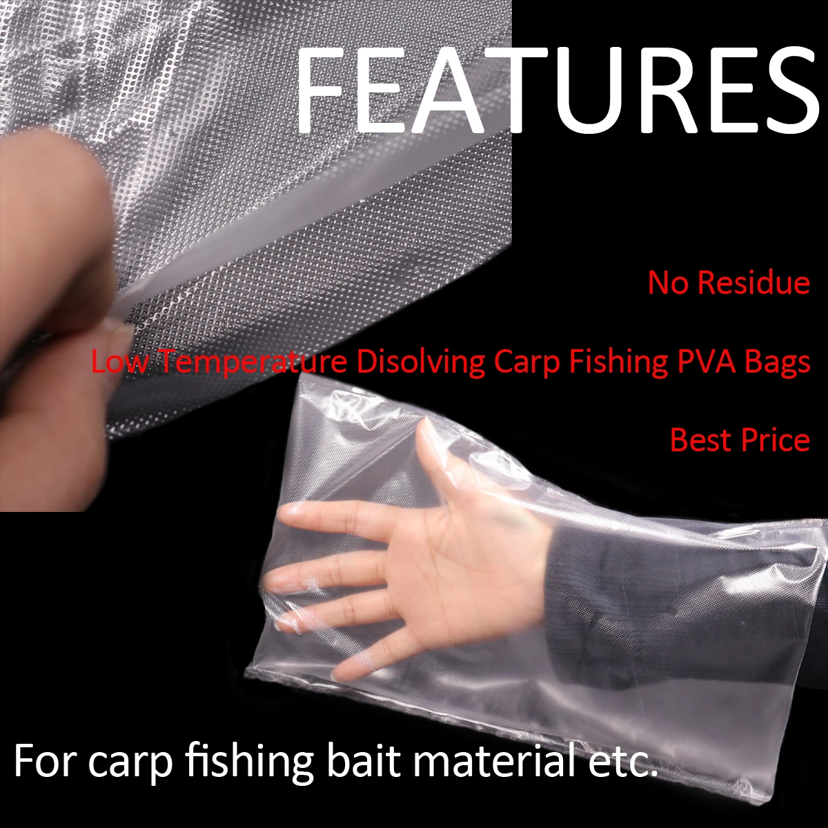 Bimoo 50pcs 20X30cm 30X40cm Large Size Carp Fishing PVA Bags Fast Dissolving Environmental Fishing Material Tackle Carp Bait Bag