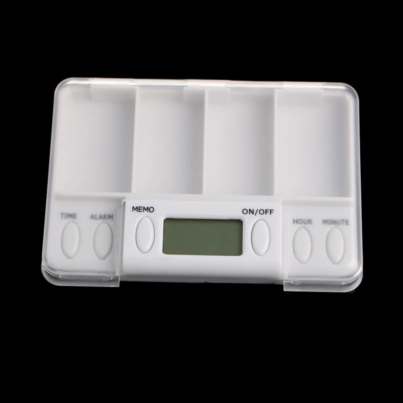 Pillen Herinnering Geneeskunde Alarm Timer Elektronische Box Case Organizer 4 Grids C1FF