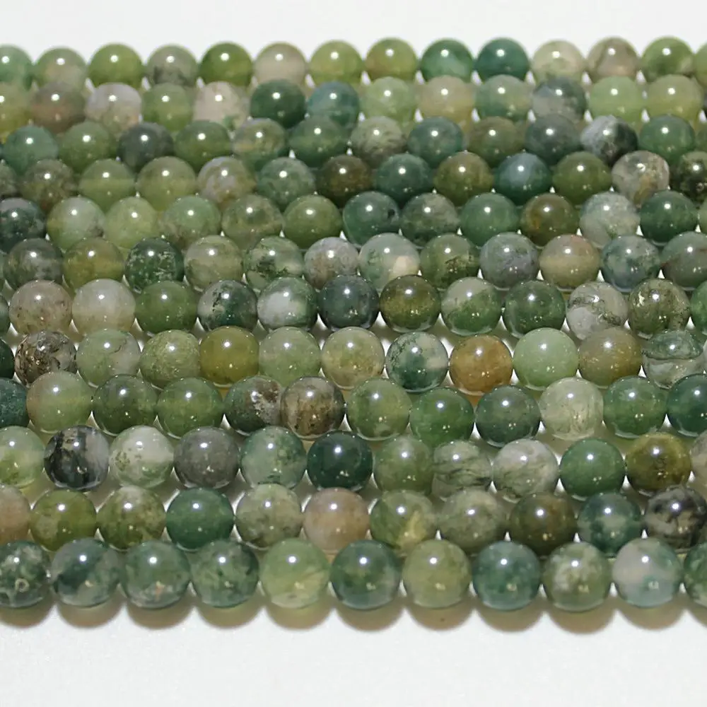 Natural Round Moss Agate Carnelian Gemstone Loose Beads 4mm 6mm 10mm 12mm For Necklace Bracelet DIY Jewelry Making