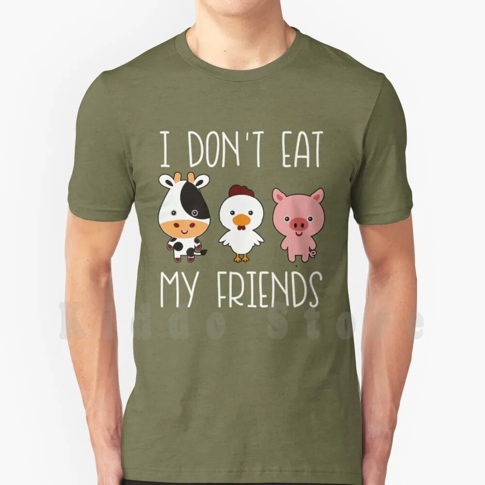 No comer mis amigos camiseta DIY tamaño grande 100% algodón veganos animales de granja cerdo pollo vaca estilo de vida verde comer amigos