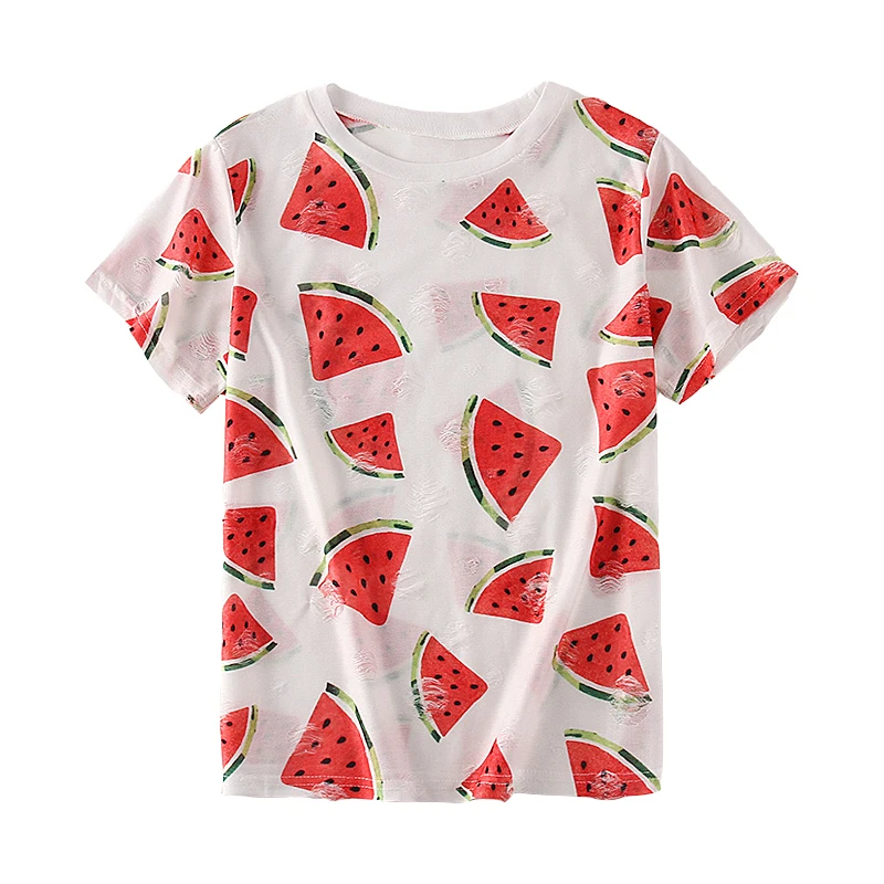 Zuolunouba Summer Cool Clothes Holes T Shirt Women Fashion Watermelon Harajuku High Quality Girl Tees Short Sleeve Women Tops