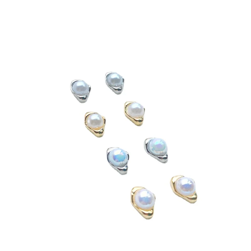 10Pcs Baroque Nail Art Accessories AB Pearl Irregular Alloy Flatback Nail 3D Stickers Jewelry For Manicure Japnaese Charms