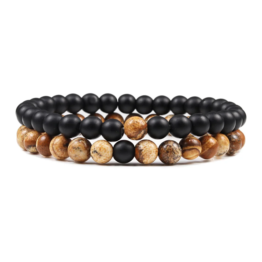 1-2PCS Natural Lava Stone Beaded Bracelets Set