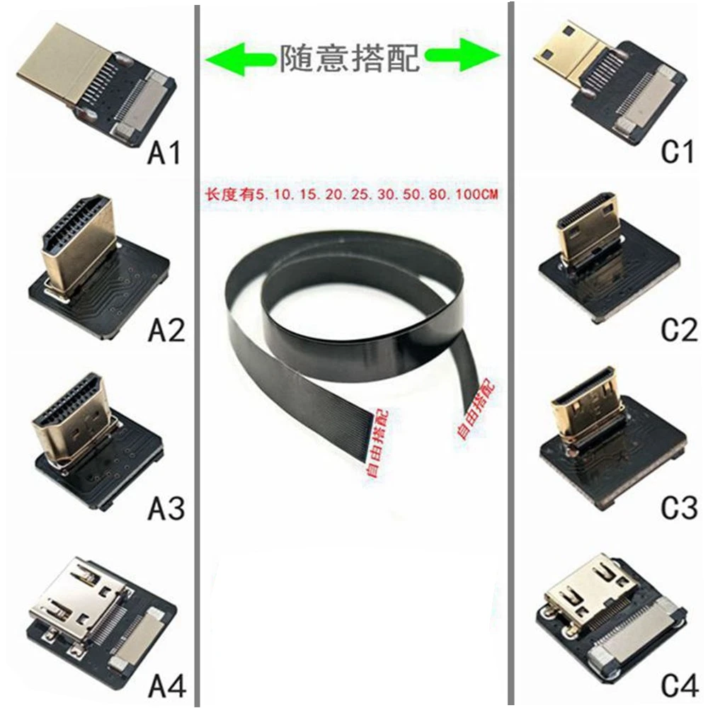 FPV Micro HD-compatible Mini HD 90 degree Adapter 5cm-100cm FPC Ribbon Flat HDTV Cable Pitch 20pin Plug Connector