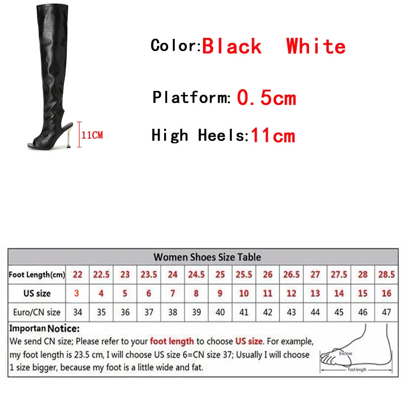 Spring Autumn Sexy Zip Metal Thin Heels Open Toe Leather Thigh High Over The Knee Boots Ladies Party Club Stripper Shoes Women