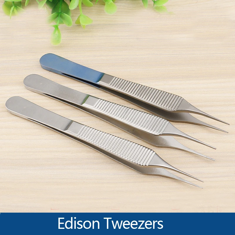 

2019 stainless steel Double eyelid surgery tweezers fine plastic tine toothed gold handle fat licking hook tools