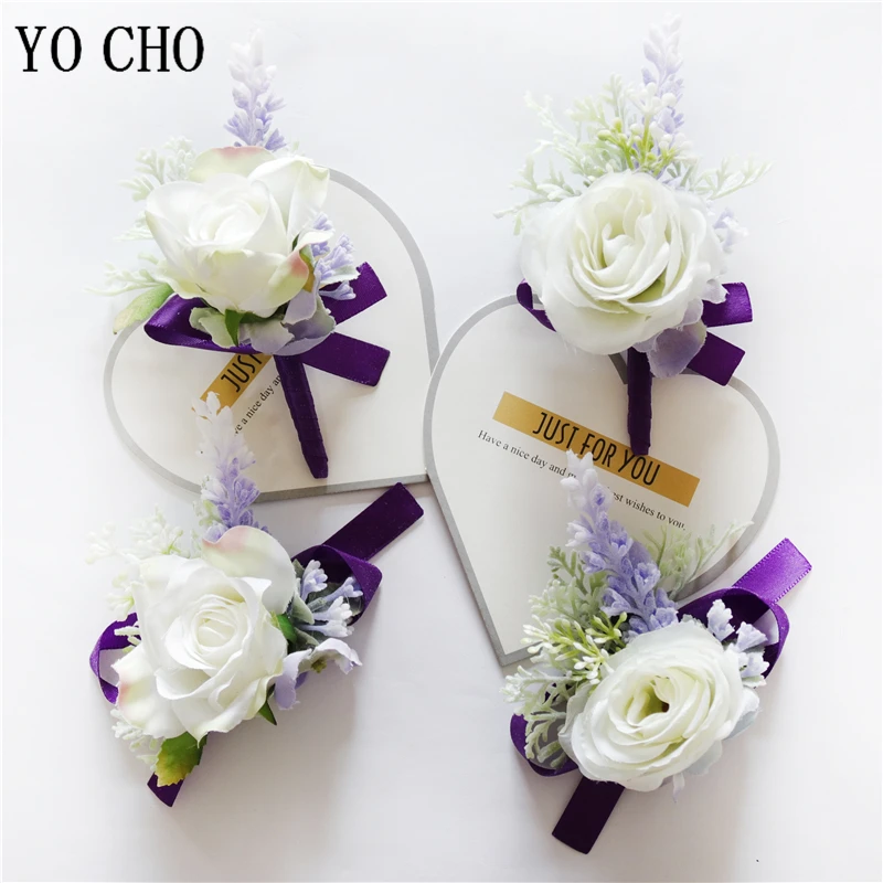 YO CHO Beautiful Bride Wrist Corsage Bracelet Bridesmaid Sisters Hand Flowers Marry Man Party Prom Temperament Purple Tea Rose