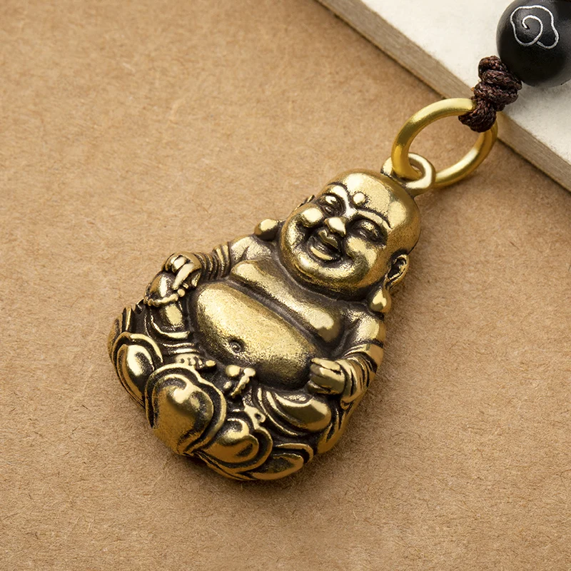 Vintage Copper Laughing Maitreya Buddha Key Chain Lanyard Pendant Jewelry Accessory Metal Brass Car Keyring Lucky Rope Keychains