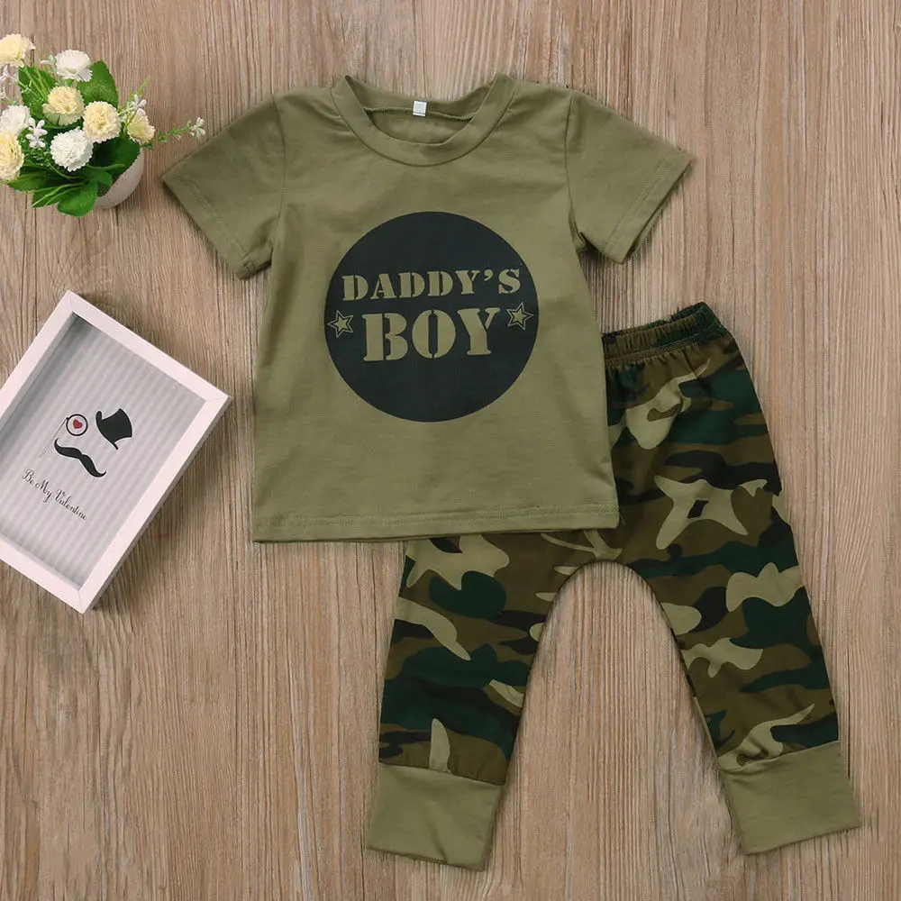 Pudcoco Infant Newborn 2 pieces Clothes Set Baby Boys Girls Camo T-shirt Tops Long Pants Outfits baby Clothing