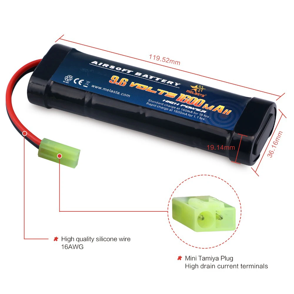 2 sztuki 2/3A 9,6 V 1600 mAh Płaski akumulator NiMH ze złączem Mini Tamiya do pistoletów Airsoft z serii Mini AK lub AEG