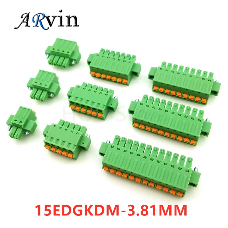 10pcs 15EDGKDM-3.81MM 2EDG Screw Free Spring Pressing Terminal Block All Copper Belt Ear Male and Female Complete Set