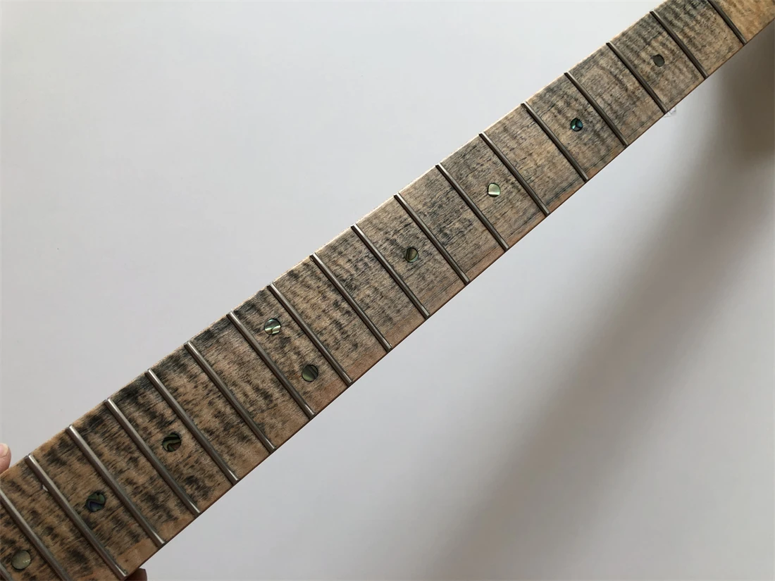 Tiger Flame Maple Guitar Neck 21 Fret 25.5inch Fingerboard Pearl Dot Inlay Gloss