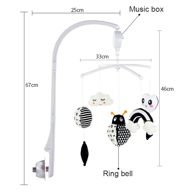 Baby Mobile Rattles Toy Newborn Music Box Black and White Animal Bed Bell Infant Crib Clockwork Mobile Hanging Toys 0 12 Months