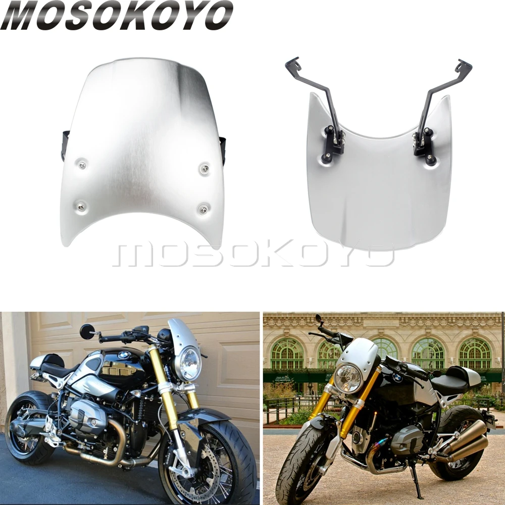 For BMW R NineT  Motorcycle Silver Windshield Aluminum Wind Screen Deflector Kit for BMW R Nine T  2014-2019