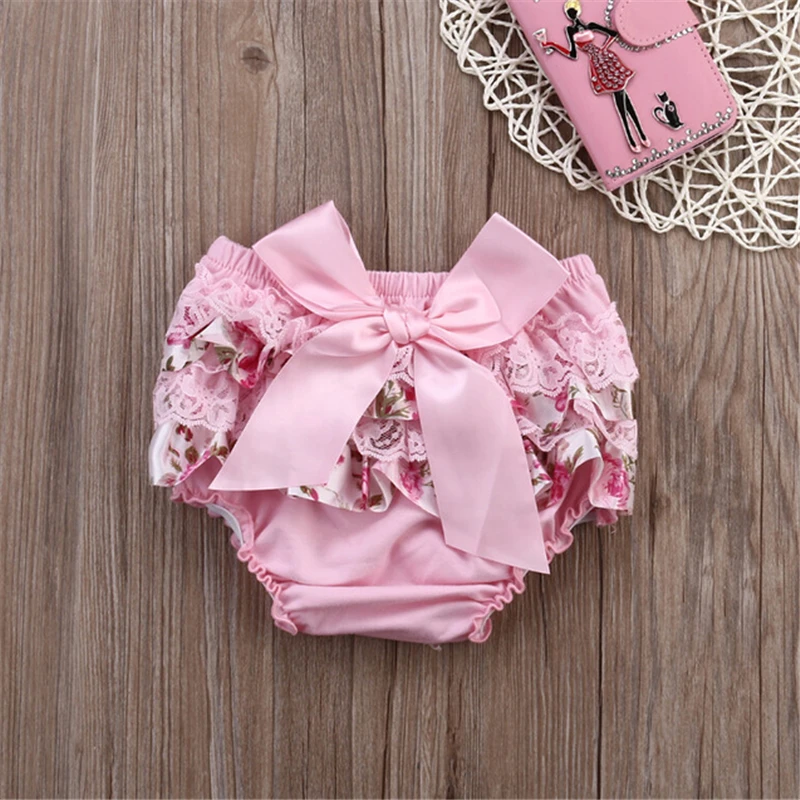 Baby Ruffle Bloomers Cute Baby Lace Diaper Cover Newborn Flower Bow Tie Shorts Toddler Fashion Summer Pants Clothing