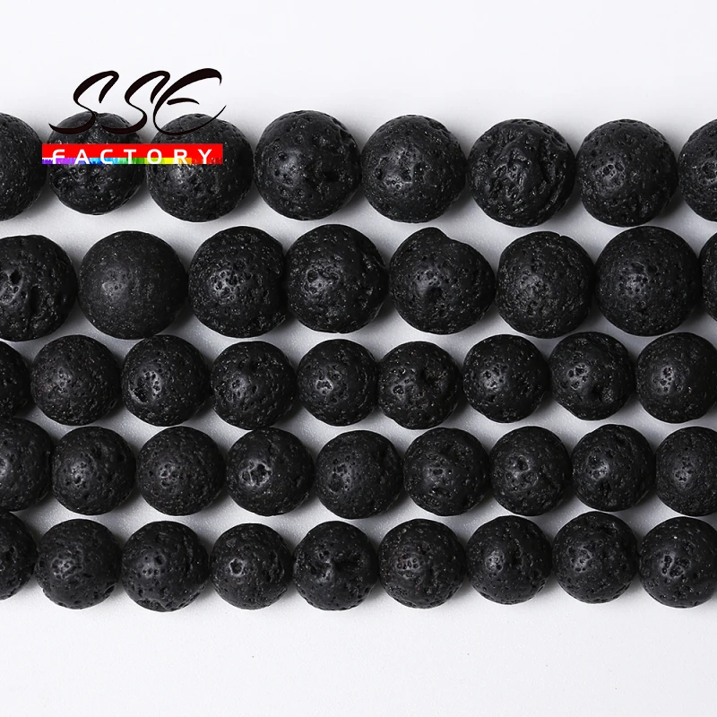 Wholesale AAAAA Black Volcanic Lava Stone Beads 15