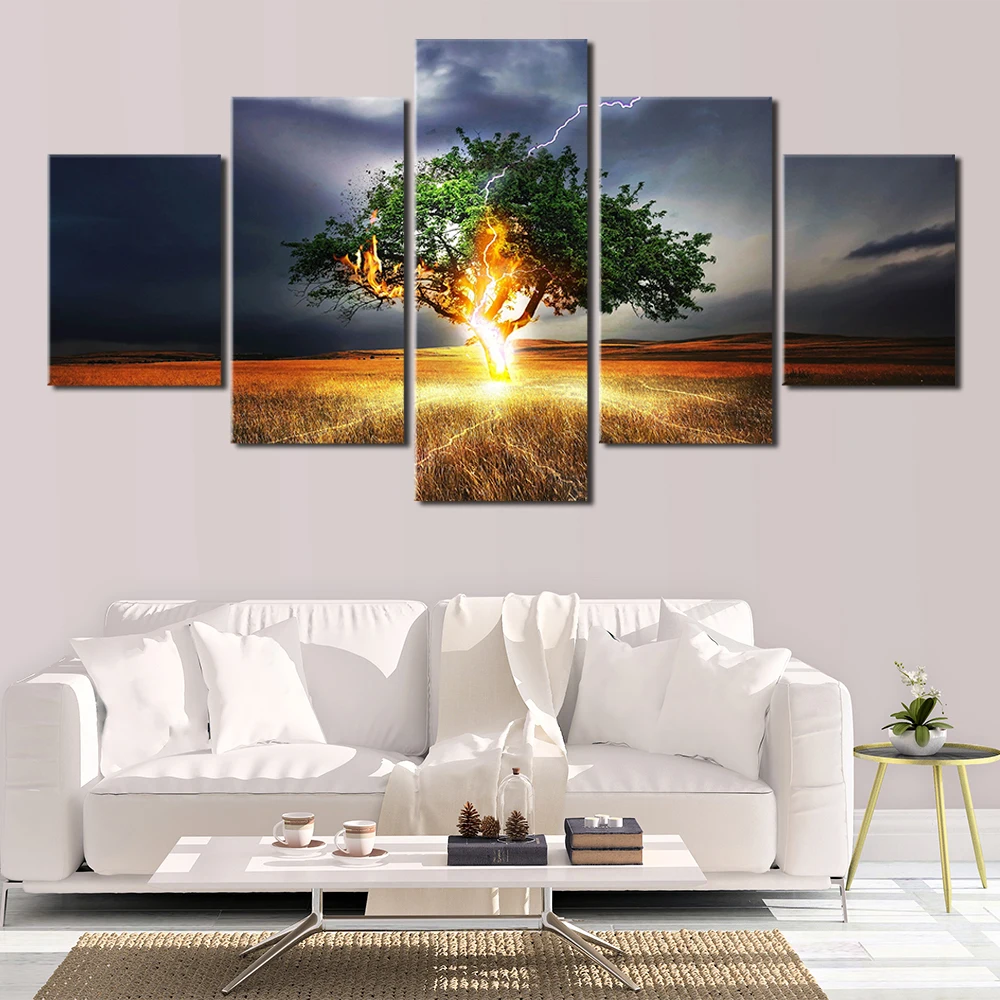 5 template high-definition printing tree thunder canvas picture living room decoration unique landscape wall crafts