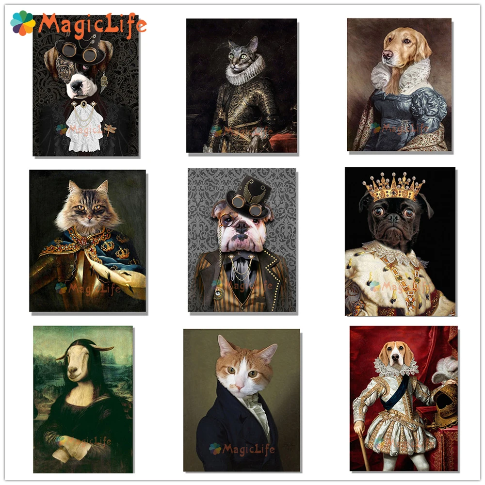 

Custom Pet Cat Dog Vintage Animals Poster Wall Art Canvas Painting Posters Wall Pictures For Living Room Decor Unframed