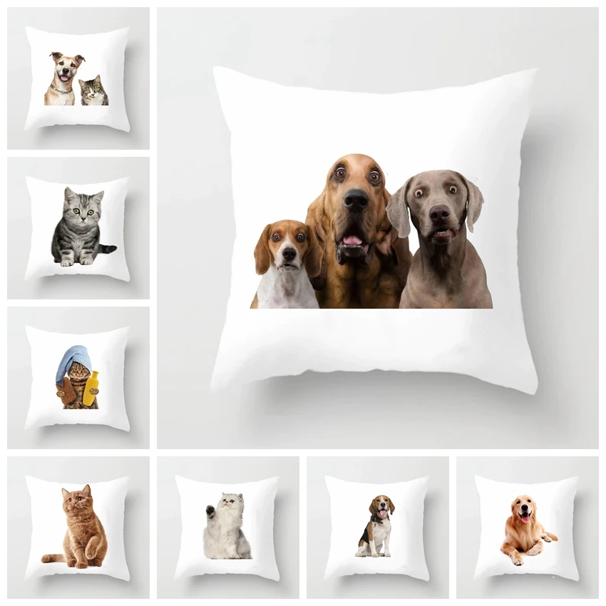 

Dog and Cat Pillow Covers Decorative Cushion Cover Living Room Decoration Polyester Pillow Sofa Warm Family Pillow Case 45x45cm