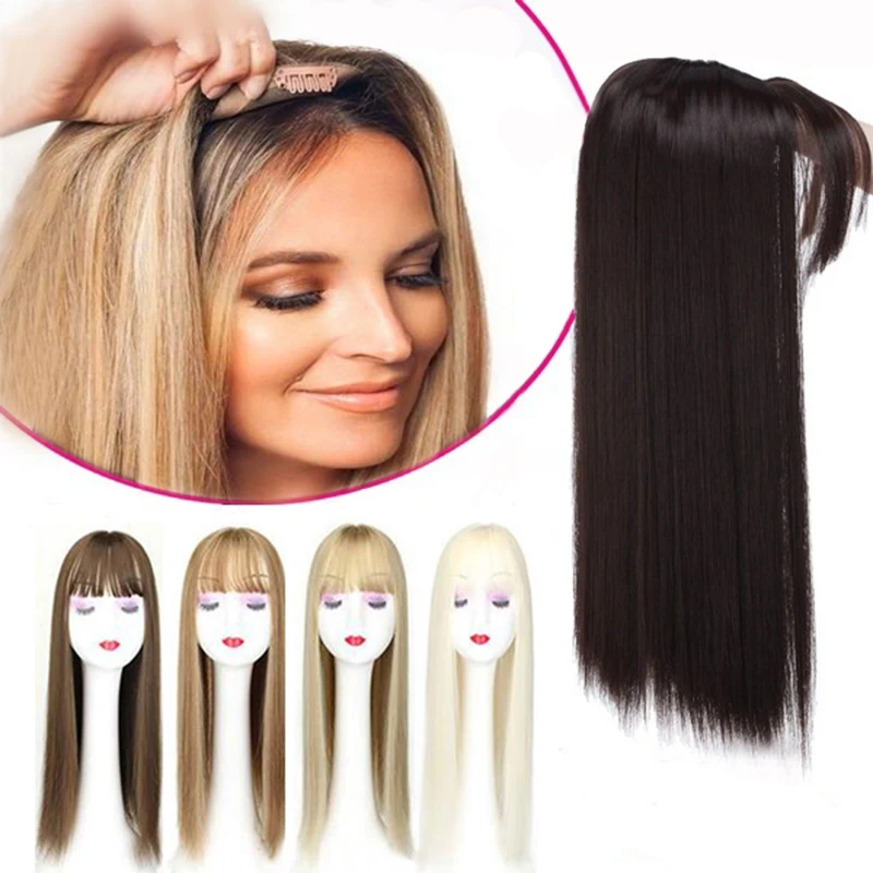 Gres-pieza de cabello sintético rubio para mujer, 3 Clips en extensión de cabello con flequillo, 22 \