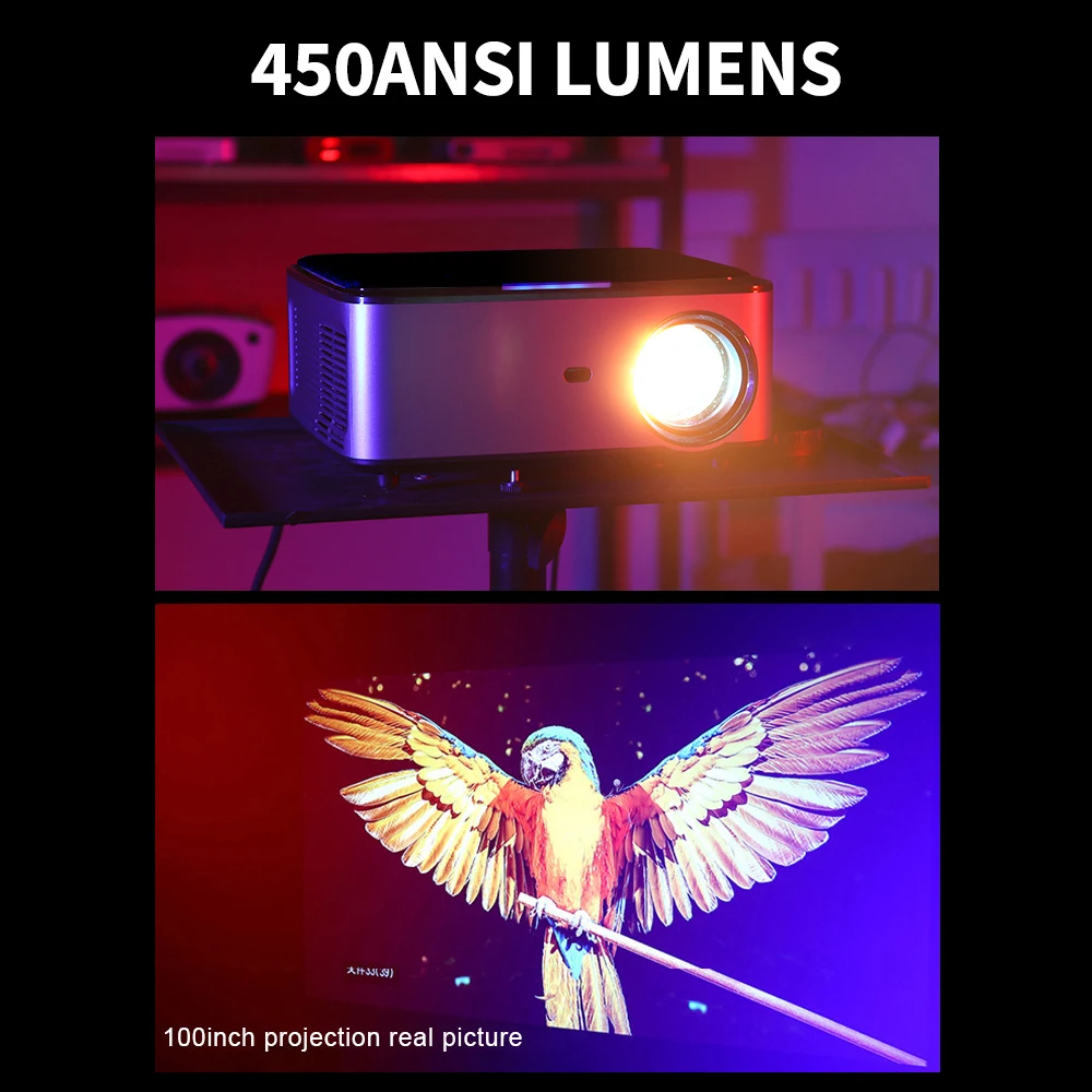 ใหม่ LXL5/L5 สมาร์ทโปรเจคเตอร์มาตรฐาน 1080P ความละเอียด 450ANSI Lumens สนับสนุนการฉายภาพด้านข้างหลายพอร์ตสําหรับ Home Office