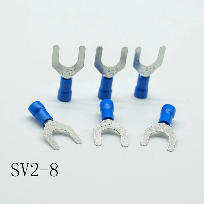 50pcs SV2-3/4/5/6/8 Blue Furcate Cable Wire Connector  Furcate Pre-Insulating Fork Spade AWG Wire Crimp Terminals SV2.5