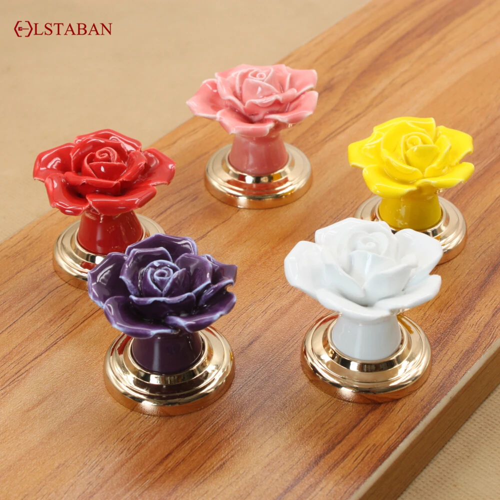 Modern Minimalist Pastoral Cabinet Drawer Wardrobe Book Wine Cabinet Cabinet Single Hole Rose Ceramic Handle