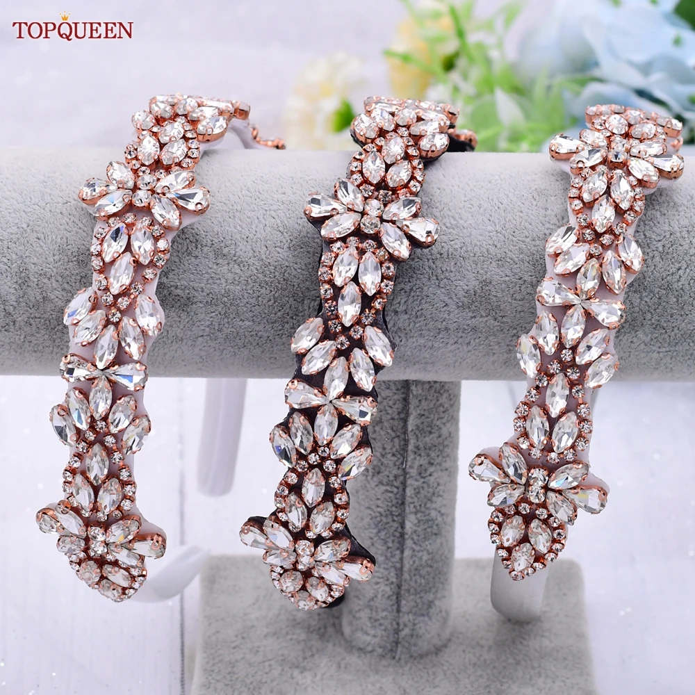 

TOPQUEEN S429-D Luxury Rose Gold Rhinestone Headband Wedding Accessories Bridal Tiara Headpieces Diamond Baroque Hair Band