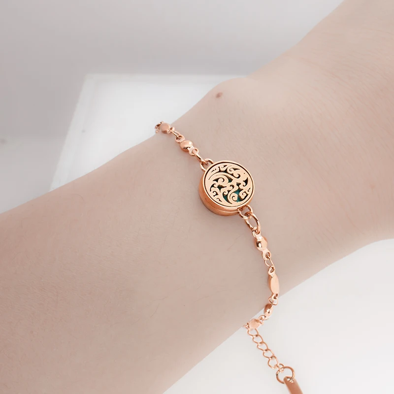 Stainless Steel Aromatherapy Bracelet Perfume Essential Oil Jewelry Small Mini Sweet Bracelet For Women 12mm Rosegold Color