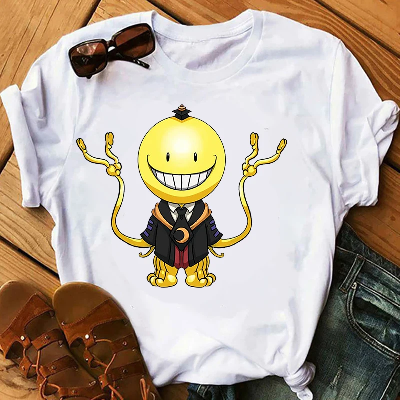 Japanese Anime Assassination Classroom print Top ladies casual basics O-collar white shirt short sleeve ladies T-shirt,Drop Ship