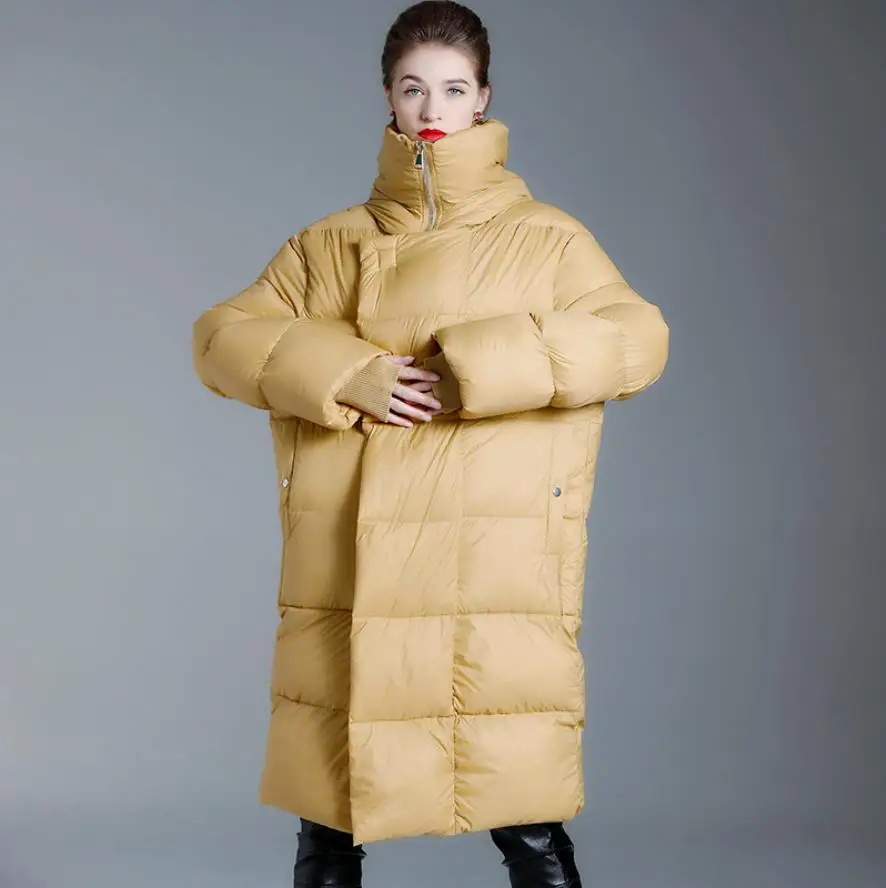 Inverno das mulheres oversized longo com capuz para baixo casacos mais grosso quente fofo para baixo casaco feminino inverno estilo pão parkas wy360 atacado