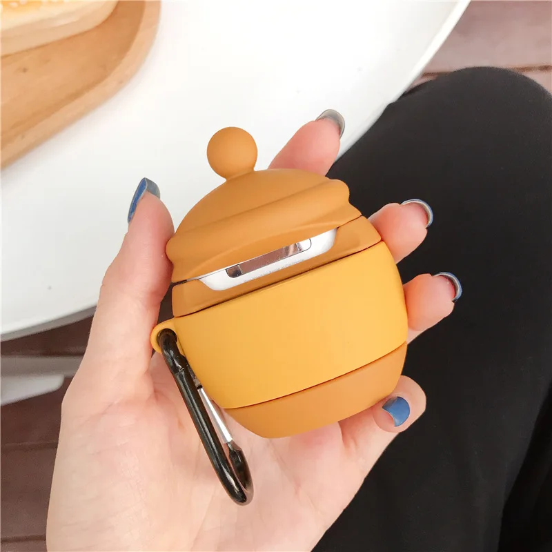 Capa de silicone para airpods 1/2 sem fio, capa protetora macia para fone de ouvido bluetooth com pote de mel fofo