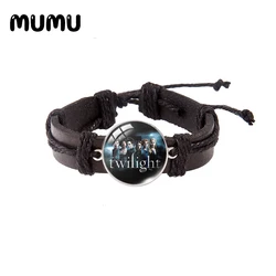 2021 New Twilight Movie Leather Bracelet Edward Bella Round Glass Dome Bracelets Handmade Jewelry Gifts Men Women