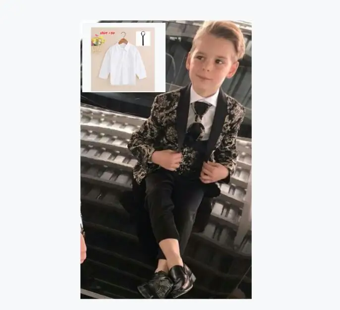 Boy's Suits 3 Pieces For Kid Shawl Lapel Formal Suit (Jacket+Pants+Vest+Shirt+Tie)