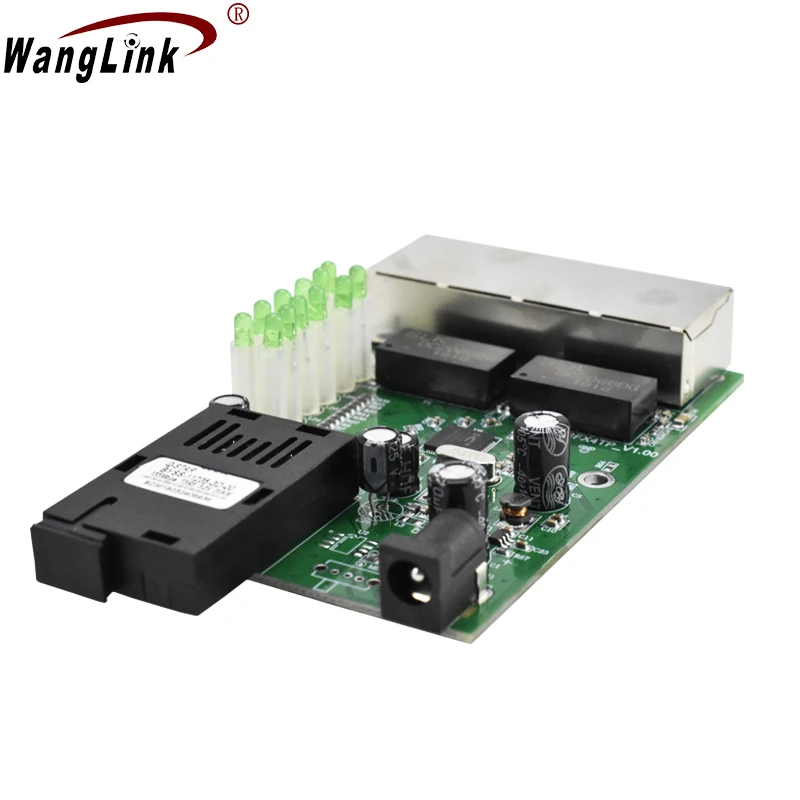 Wanglink Ethernet Switch Fiber 4 RJ45 1 SC Fiber Single Media Converter Fiber Optic Port PCB 10/100 M
